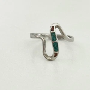 Anillo Modernista Vintage Plata Esterlina Triturada Turquesa Coral Suroeste Talla 6 - Imagen 1 de 8