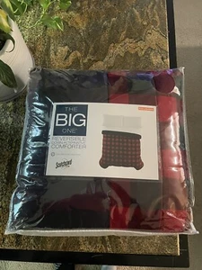 The Big One Full Queen Plush Reversible Comforter Red Black Plaid 3M Scotchgard - Picture 1 of 6