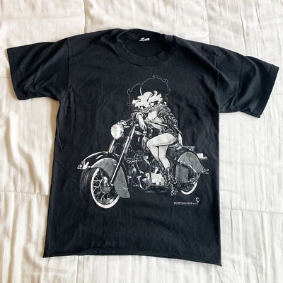 Vintage Single Stitch Betty Boop Motorcycle Club Black T Shirt Size Medium - Image 1 of 4
