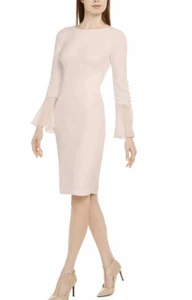 New Calvin Klein BLOSSOM PINK Chiffon Bell Sleeve Sheath Dress Size 10 - Picture 1 of 11
