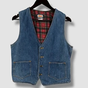 OSH KOSH BGOSH Vintage Blue Denim Flannel Lined Vest SIZE M - Picture 1 of 8