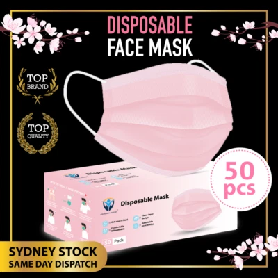 50Pcs PINK BLUSH Disposable Face Mask Protective Masks 3 layer Meltblown Filter - image 1 of 3