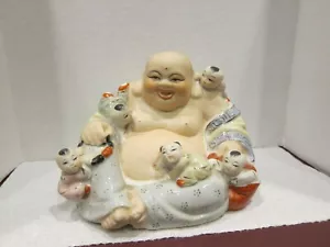 VINTAGE LACHENDER BUDDHA MIT BABYS 5 1/2" X 4 1/2" X 5" T SEHR GUTER ZUSTAND - Bild 1 von 8