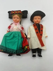 Vintage Norwegian 6" Plastic Souvenir Dolls Bunad Boy & Girl - Picture 1 of 12