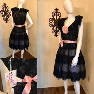 VINTAGE 1980's SCAASI BOUTIQUE Black Lace Cocktail Party Dress LBD Sz 12 NWT - Picture 1 of 9