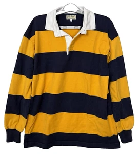 Vintage LL Bean Rugby Polo Shirt Men's Large Blue Gold Stripes Made in USA - Picture 1 of 7