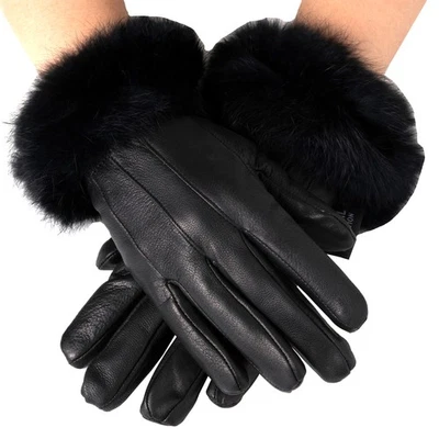 Guantes elegantes Alpine Swiss para mujer de cuero genuino forrados térmicamente puños de piel sintética Foto 1 de 4