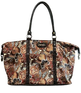 Kathy Van Zeeland Oversized Glam Carry On/ Weekender Travel Bag Brown Floral - Picture 1 of 21
