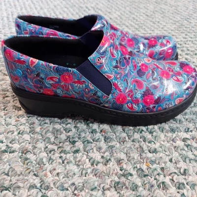 Zapatos para mujer Klogs 11 medianos Nápoles azul brillante y rosa patrón cachemir excelente Foto 1 de 4