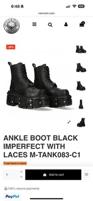 NEW ROCK | ANKLE BOOT BLACK IMPERFECT WITH LACES M-TANK083-C1 | Euro Size 41 - Image 1 of 4