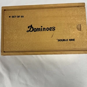 1970s Vintage Set DOUBLE NINE Dominoes - 55 pieces w/Original Wooden Slide Box - Picture 1 of 5