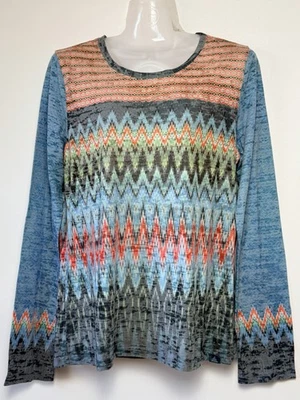 PrAna Lottie Top Long Sleeve Shirt Organic Cotton Blend Women's Size XL Aztec - Image 1 of 4