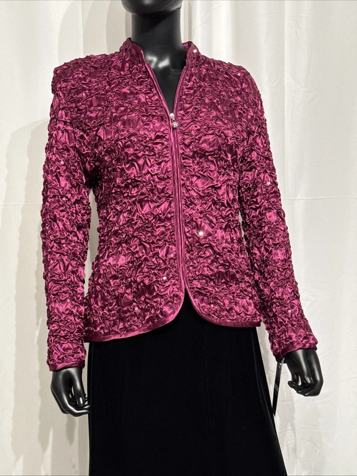 Chaqueta MSK Rubí Lentejuelas Acanalada Cremallera Talla PXL Satén Elastizada Noche Top NUEVA Foto 1 de 4