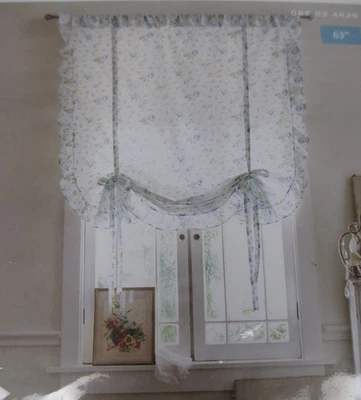 New Simply Shabby Chic Blue Roses Floral RUFFLE Light-filtering Tie-up Shade - Image 1 of 4