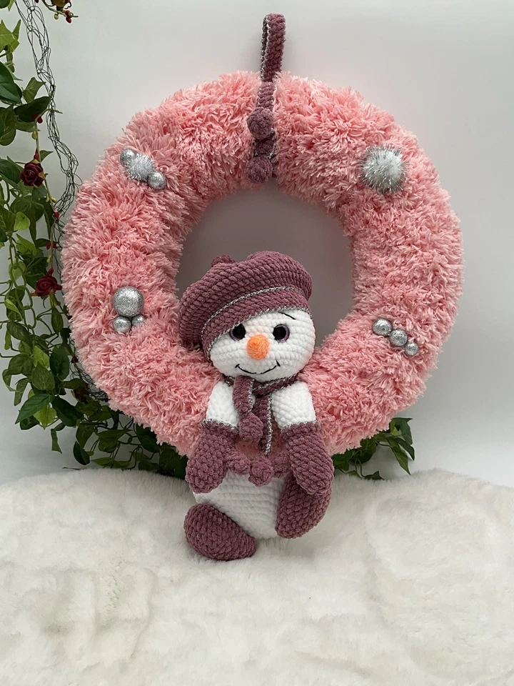 Gehäkelter Schneemann im Türkranz ca.50cm - Bild 1 von 4