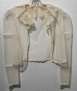 Vintage Lace Jacket Bed Jacket Cardigan Cream Ruffle Collar Bonus Gloves Small - Picture 1 of 11