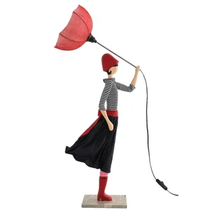 85cm Lamp Windswept Lady Lamp Umbrella Bedside Figurine Stripes Table Lamp Wood - Picture 1 of 12