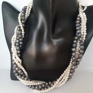 Collana torchon in perle coltivate di fiume bianche e grigio chiusura in argento - Picture 1 of 1