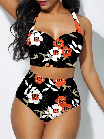 Cincinnati Bengals High Waist Bikini Set Ladies' Swimsuit Swimwear Bathing Wear Cover
