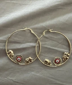 Laminated Gold Evil Eye Hoop Earrings. - Picture 1 of 4