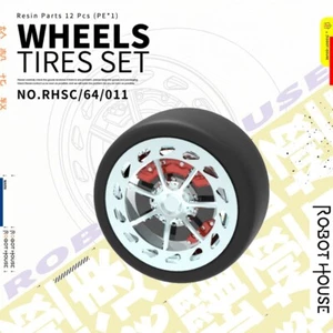 Robot House 1/64 3D Print Resin WHEELS TIRES SET & BRAKE CALPER MUSCLE CAR REAL - Picture 1 of 3