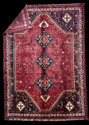 Полностью ручной прядильный шерстяной ковер Qashqai ручной работы Shira z Tribal огненно-красный коричневый ковер 7x10 - Изображение 1 из 4