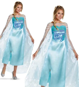 Disney Frozen Elsa Costume Ladies Deluxe Official Fancy Dress Outfit Licensed - Picture 1 of 5