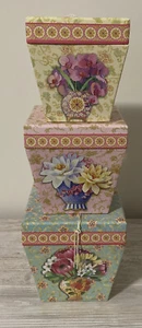 Punch Studio Flowers Theme Embellished Trinket Nesting Stacking Boxes Set of 3 - Picture 1 of 9