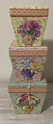 Punch Studio Flowers Theme Embellished Trinket Nesting Stacking Boxes Set of 3 - Image 1 of 4