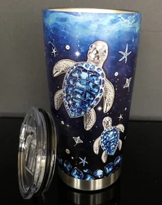 Tumbler 20 Oz Stainless Steel Vacuum Insulated Travel Coffee Mug Cup Lid Turtles - Picture 1 of 11