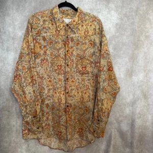 TWEEDS 100% Linen Paisley Floral Long Sleeve Button Up Women’s Size XL Beige - Picture 1 of 6