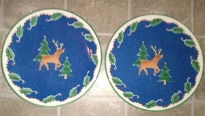 2 Mikasa Christmas Glow Christmas Trees & Reindeer 8.5" DW108 Dessert Plates - Picture 1 of 4