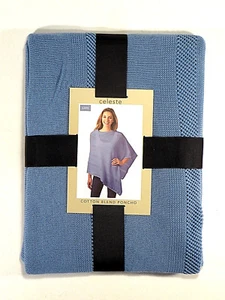 Poncho Wrap Celeste Shawl Blue Cotton Blend Women's One Size New - Picture 1 of 5