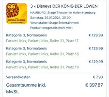 Tickets-König der Löwen Hamburg-3x 