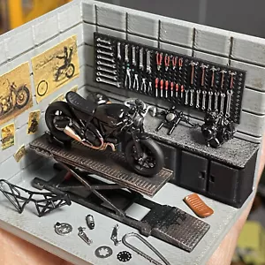 Diorama 1:64 garage riparazione auto prop modellino officina strumento da parete modello scena - Foto 1 di 20
