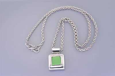 Pingente de prata esterlina 19mm x 14mm verde turquesa Mex Slider 925 corrente 16" - Imagem 1 de 4