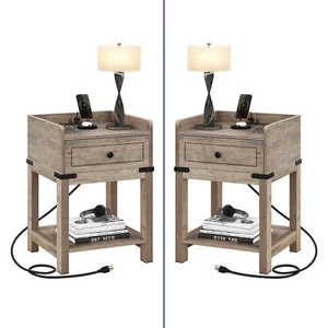 Charging Station Nightstand Bedroom with Drawer Table Storage Shelf Living Room - Picture 1 of 10