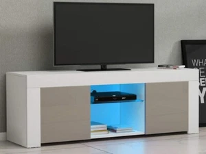 LED TV Stand Cabinet Unit Modern High Gloss 2 Door MDF Entertainment RGB Lights - Picture 1 of 3
