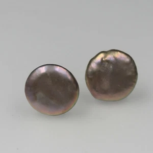 new beauty 15 mm Purple Coin Keshi Baroque Pearl Earrings - Picture 1 of 4