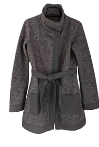 Merrell Coat Womens M Snap Closure Belted Heathered Front Pockets Fleece Grey - Picture 1 of 7