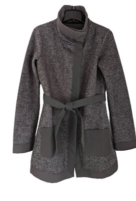 Merrell Coat Womens M Snap Closure Belted Heathered Front Pockets Fleece Grey - Image 1 of 4