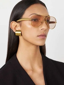 Bottega Veneta BV1305S 002 Gold Light Brown Lens Aviator Sunglasses AUTHENTIC - Picture 1 of 7
