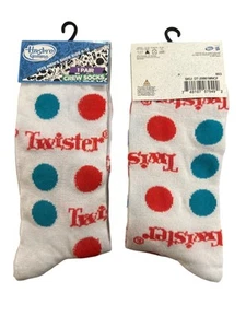 Hasbro TWISTER Board Game Men's Size 6-12 Crew Socks White Red Blue Polka Dots - Picture 1 of 1