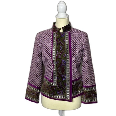 Isaac Mizrahi фиолетовый пейсли напечатано стоя воротник бархат блейзер женщин маленький - Изображение 1 из 4