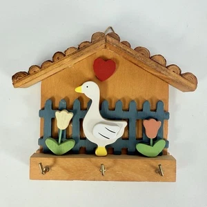 Country Goose Duck Wood Key Holder Hooks Wall Mount Vintage - Picture 1 of 8