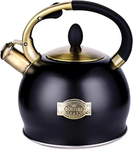 Food Grade Stainless Steel Teakettle Teapot w/ Cool Touch Ergonomic Handle Black - Picture 1 of 12