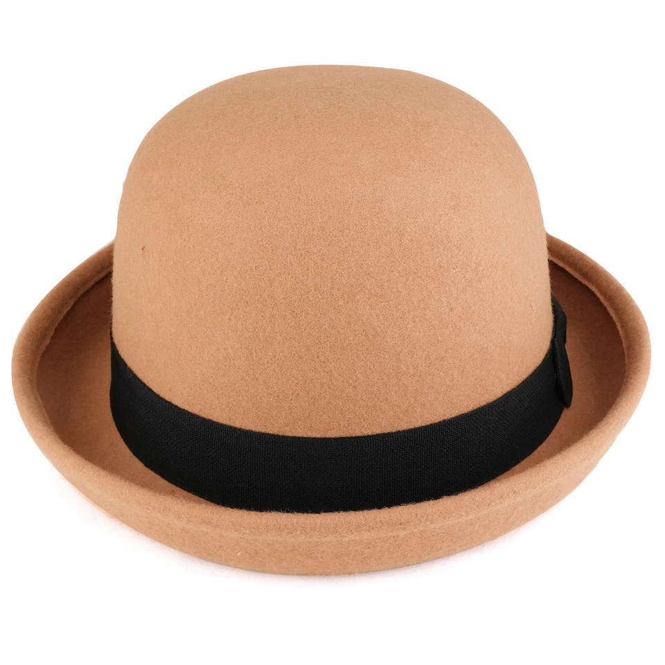 Chapéu boliche feminino de lã lisa fita de feltro faixa de gorgorão - FRETE GRÁTIS - Imagem 1 de 1
