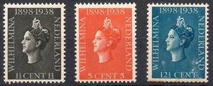1938 - Olanda - 40° Incoronazione Regina Guglielmina, 3 val. MNH** - Picture 1 of 2