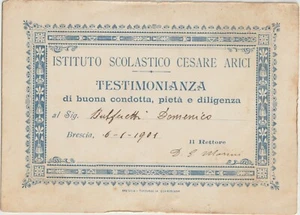 BRESCIA - IST. SCOLASTICO CESARE ARICI - TESTIMONIANZA DI BUONA CONDOTTA 1901 - Picture 1 of 1