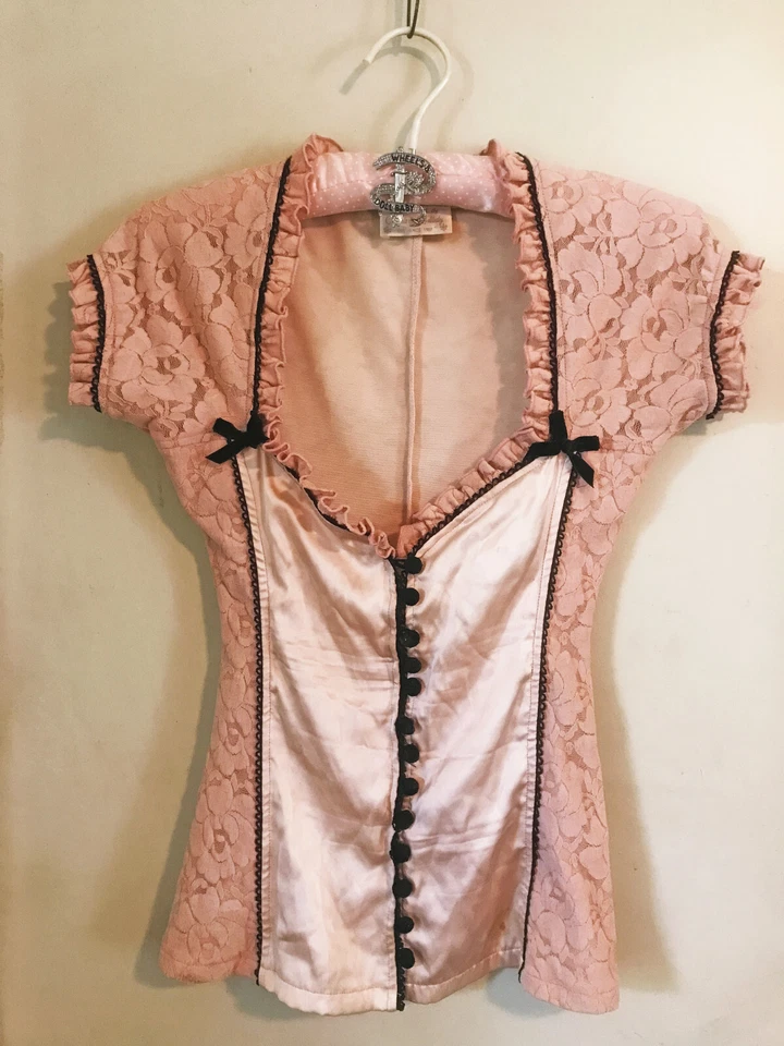 Wheels & Dollbaby Nude Pink Button up Lace Corset Top - image 1 of 4